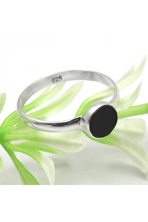 Valentine Sale Natural Black Onyx 925 Silver Band Sister Root Chakra Ring Size 8