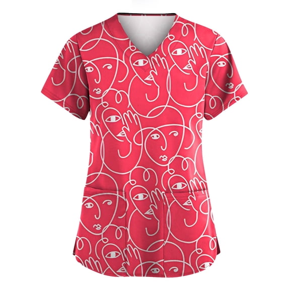 Valentine Scrub Top for Women Hoilday V Neck Cute Love Hearts Graphic Scrub Shirts Loose Short Sleeve Scrubs Medical Nurse Uniform Nursing Workwear with Pockets Light pink L