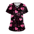 thumbnail image 1 of Valentine Scrub Tops for Women Short Sleeve V Neck Love Heart Print Nurse Working Uniforms Holiday Pocketed Tshirt Pink 4XL, 1 of 4