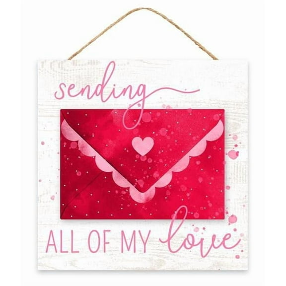 Valentine "Sending All of My Love" Hearts Door Wreath Sign: Red/Pink/White - 10 inches square - AP8588, Wreath Centerpiece