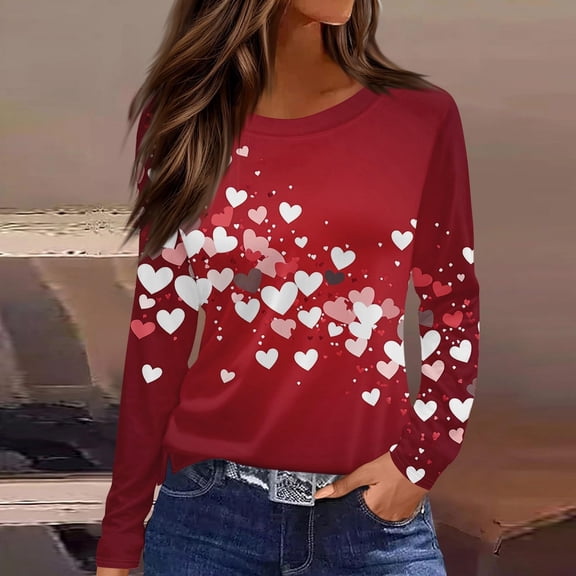 Valentine Shirt for Women Love Heart Long Sleeve Casual Tee Tops