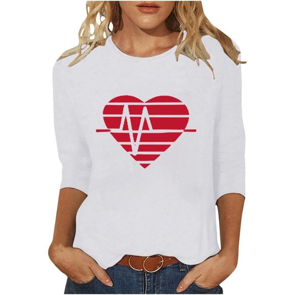 Valentine Shirt for Women Love Heart Print Tee Tops Color White Size XXL