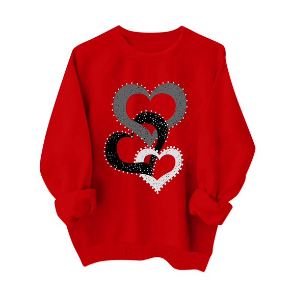 Valentine Shirts for Women Cute Love Heart Sweater Casual Long Sleeve Crewneck Pullover Sweatshirts Valentines The Day Tops, Graphic Sweatshirt Funny Crew Neck Plus Size Long Sleeve Tops,S