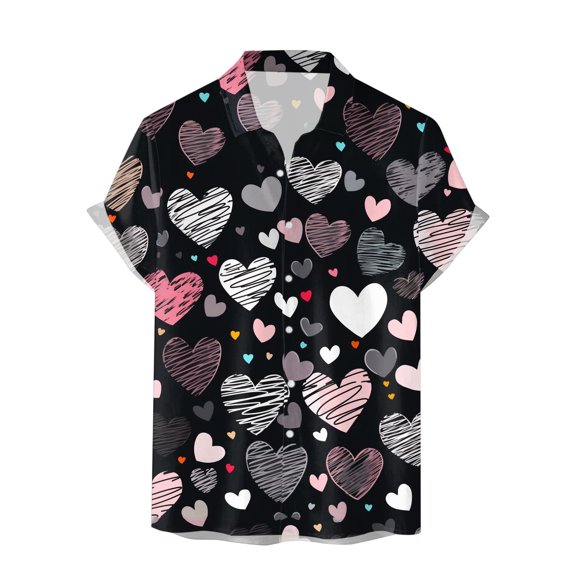 Valentine Shirts for Men Short Sleeve Button Down Lapel Top Festive Romantic Love Gift Casual Hawaiian Fashion Valentine T-Shirts