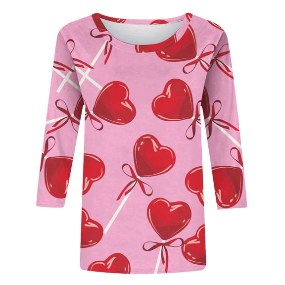 Valentine Shirts for Women Funny Heart Graphic Valentine Casual Long Sleeve Trendy Tops