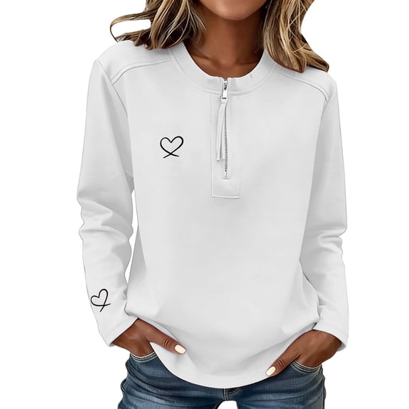 Valentine Shirts for Women Funny Heart Print Valentine Casual Cozy Pullover Trendy Tops