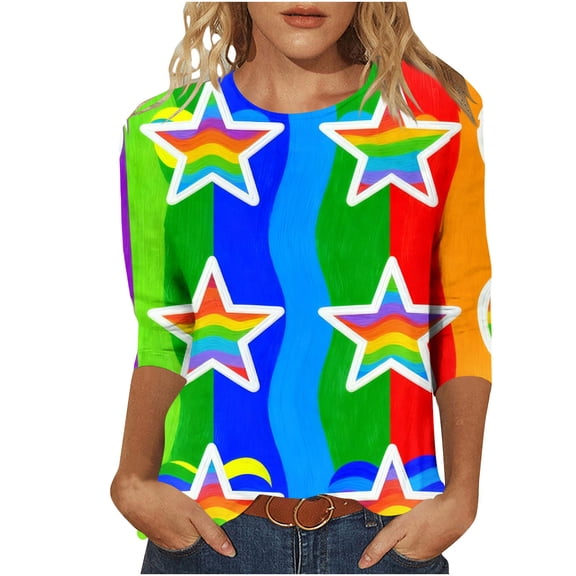 Valentine Shirts for Women Trendy 2026 Cute Heart Tunic 3/4 Sleeve Tops Cute Crewneck Graphic T Shirts, S Sky Blue