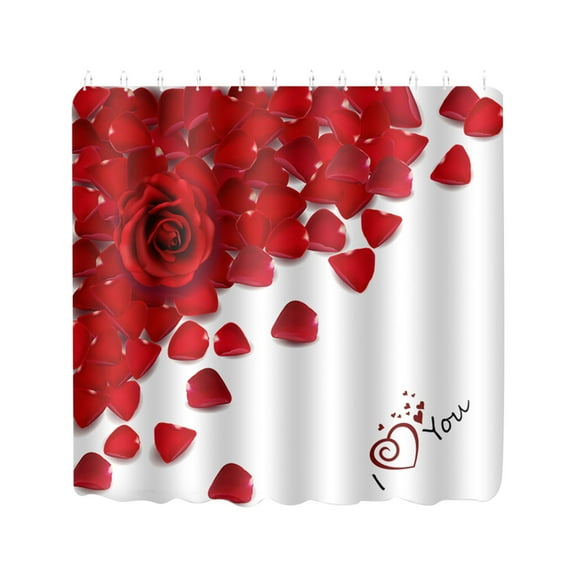 Valentine Shower Curtain Set 4-Piece Waterproof Polyester Bathroom Decor with Hooks Red Tub and Shower Machine Washable