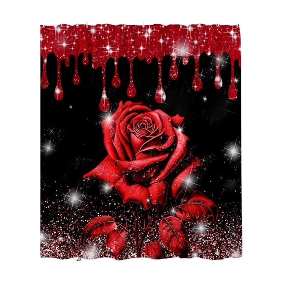 Valentine Shower Curtain, Waterproof Polyester Shower Curtain, Romantic Heart-Shaped Rose Digital Print Bathroom Decor, Durable Rust-Proof Grommets with Hooks for Easy Installation