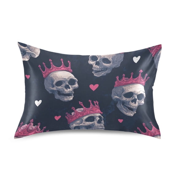 Valentine Skulls with Crowns Hearts Satin Pillowcase Envelope Design Pillow Covers 1 Pack Queen Size 20" x 30"