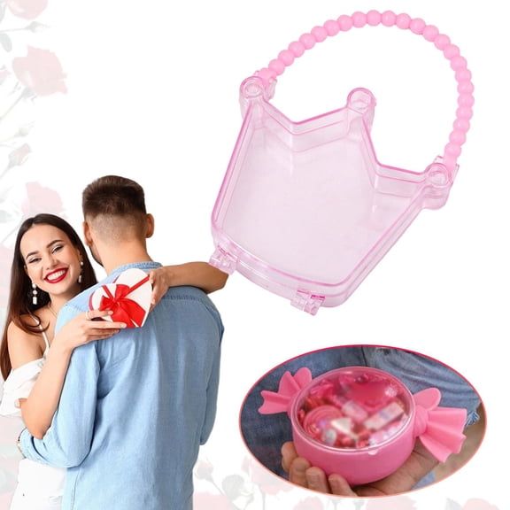 Valentine Snackle Box,Crown Shape Containers with Handle Snack Box Small Plastic Food Gift Bag Portable Jewelry Organizer for Candy Galentine Party Favor(Crown)