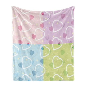 Valentine Soft Flannel Fleece Throw Blanket, Big Little Heart Motifs on Colorful Background with Dots Romance Love Theme, Cozy Plush for Indoor and Outdoor Use, 70" x 90", Multicolor, by Ambesonne