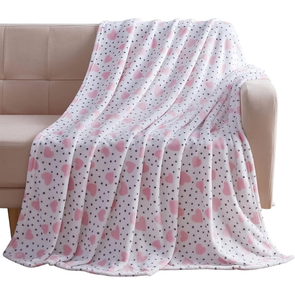 Valentine Soft Throw Blanket: Confetti Heart Fun, Pink Black White, Accent for Couch Sofa Chair Bed or Dorm