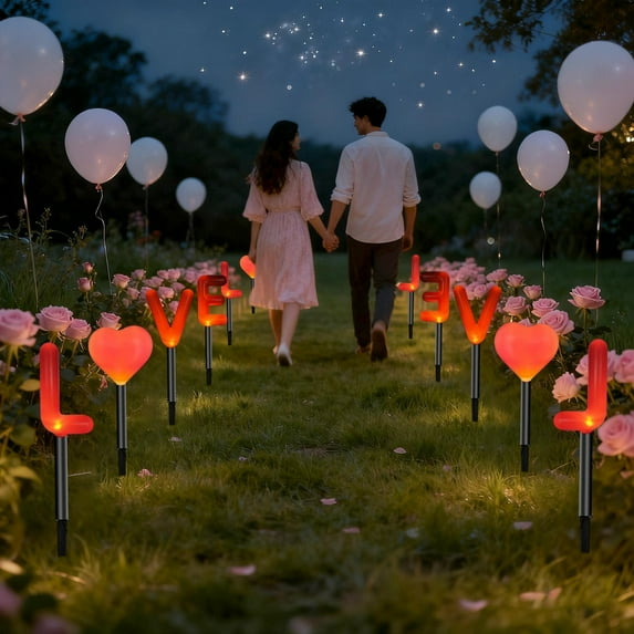 Valentine Solar-Powered Heart LED Lights, 1-to-4 "Love" Design for Outdoor Garden Yard, Weatherproof Holiday Decor Lights to Create Romantic Ambiance, Red, 1pc