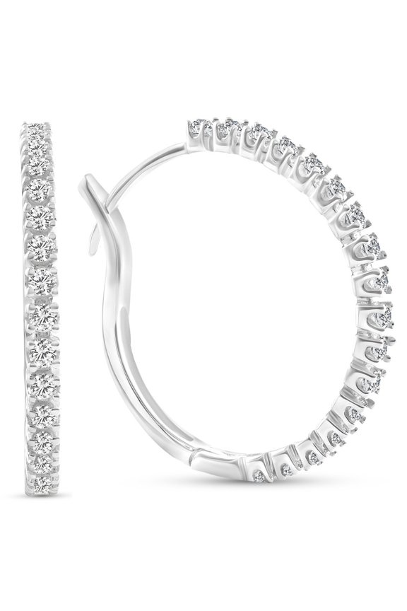 Long Womens Hoop Huggie Earrings 14k White Gold Plated 925 Silver 2.00 CT Round Cut VVS1/D Diamond