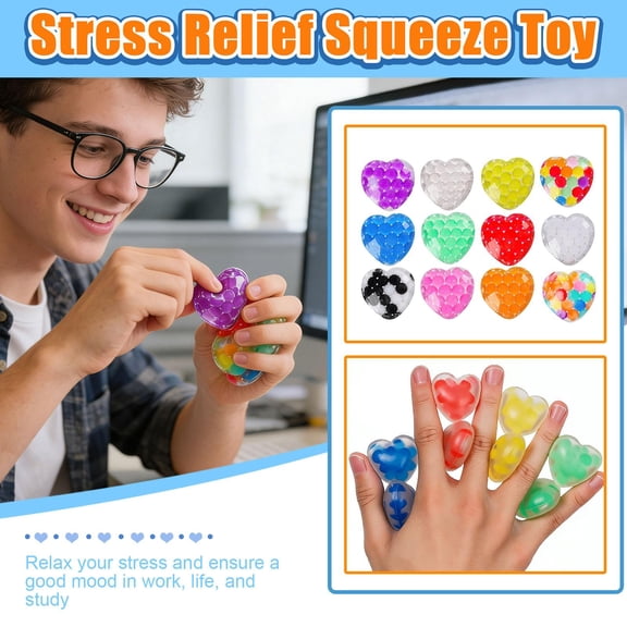 Valentine Stress Balls, Water Gel Beads, 3 In, Squeeze Squeeze Toys, Tension Easing, Valentine Party Favors, Mixed Color Palette, 3 Pc