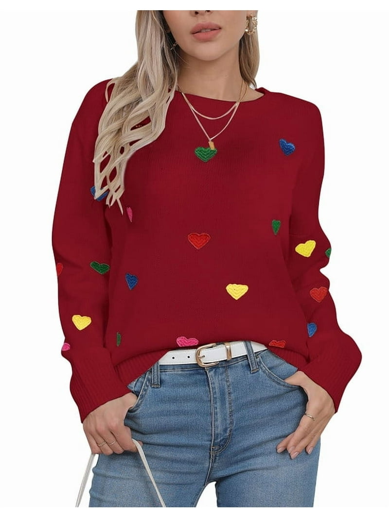 Valentine Sweaters for Women 2025 Trendy Colorful Heart Sweaters