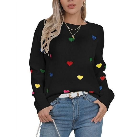 Valentine Sweaters for Women Trendy Colorful Heart Sweaters Lightweight Crewneck Sweater Shermie