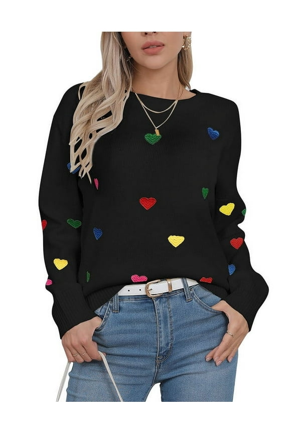 Valentine Sweaters for Women Trendy Colorful Heart Sweaters Lightweight Crewneck Sweater Shermie