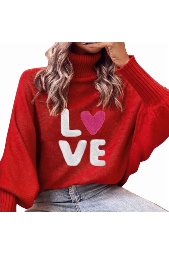 Valentine Sweaters for Women Juniors Loose Batwing Sleeve Turtleneck Sweater Knit Warm Pullover Sweater Shermie