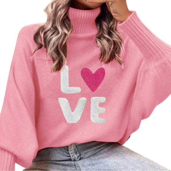 Valentine Sweaters for Women Juniors Loose Batwing Sleeve Turtleneck Sweater Knit Warm Pullover Sweater Shermie