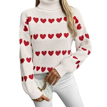 Valentine Sweaters for Women Lady Cute Lovely Heart Sweater Knited Warm Turtleneck Sweaters Shermie