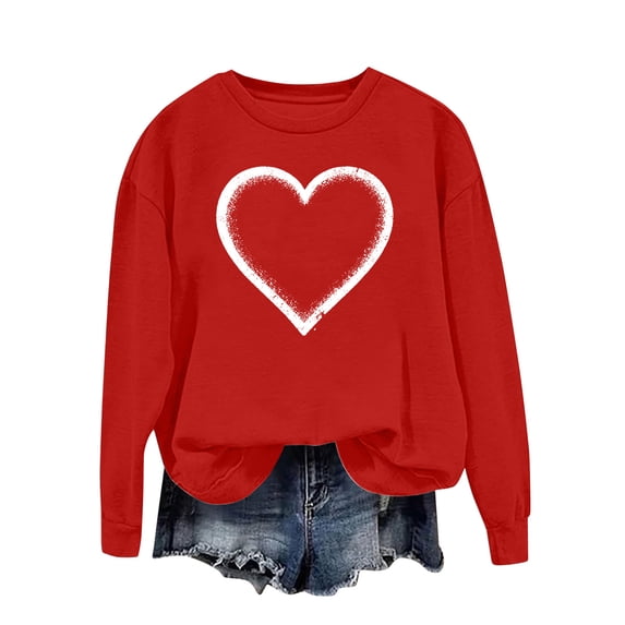 Valentine Sweatshirt for Women Love Heart Graphic Shirt Casual Valentines Gifts Long Sleeve Pullover Tops Red L