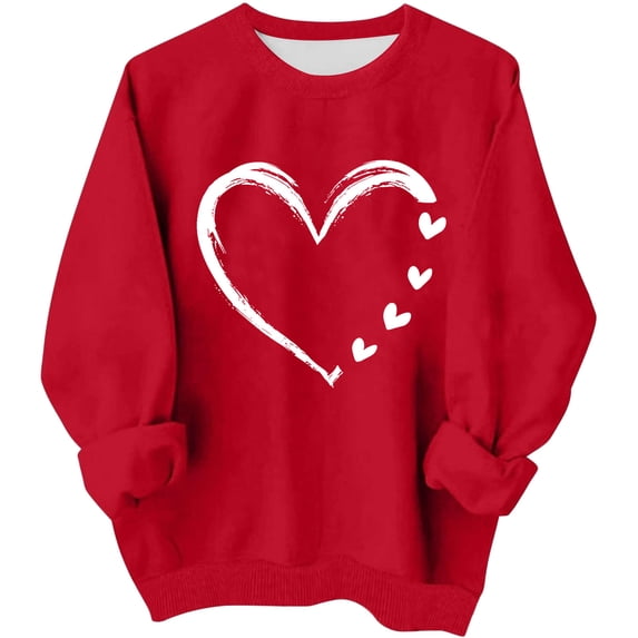 Valentine Sweatshirts For Kids Crew Neck Long Sleeve Heart Print Pullover Festival Casual Loose Stylish Tops (12 Years, Red-I)