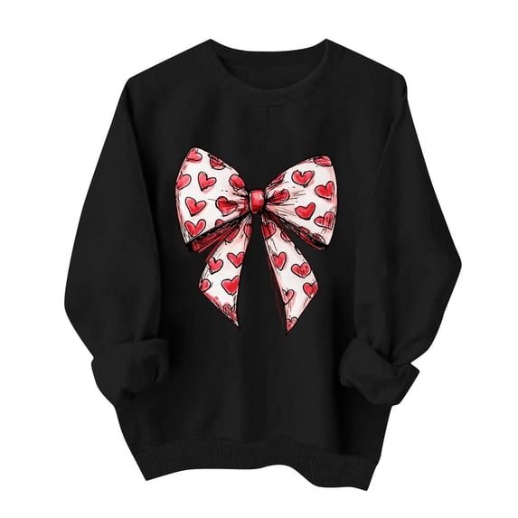 Valentine Sweatshirts For Women Long Sleeve Crew Neck Print Pullover Tops Casual Loose Trendy Clothes (M, Black-A)