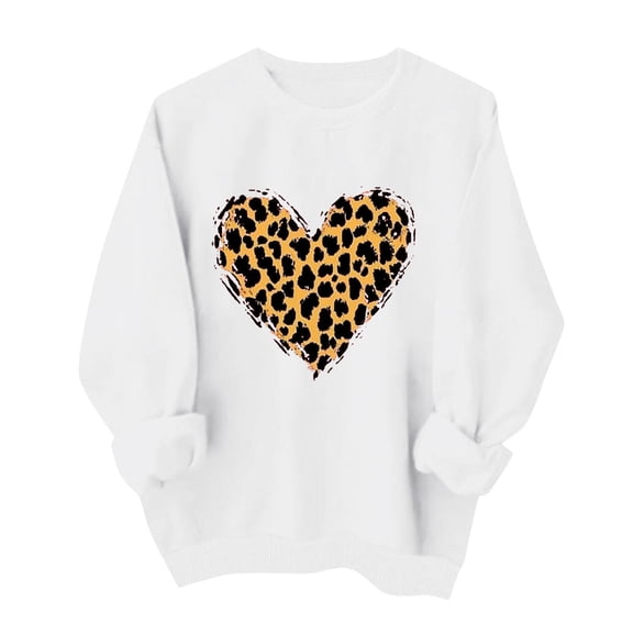 Valentine Sweatshirts For Women Long Sleeve Crew Neck Print Pullover Tops Casual Loose Trendy Clothes (M, White-B)