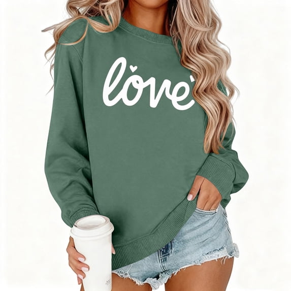 Valentine Sweatshirts for Women 2026 Cotton Couples Heart Graphic Crewneck Pullover Soft Fashion Valentines Shirts