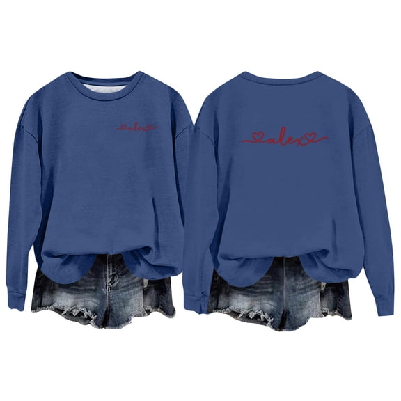Valentine Sweatshirts for Women Love Heart Crewneck Casual Shirts Long Sleeve Warm Spring Graphic Sweatshirts Blue 2XL