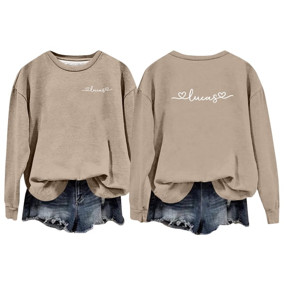 Valentine Sweatshirts for Women Love Heart Long Sleeve Valentine's Day Pullover Crewneck Valentines the Day Spring Clothes Khaki 2XL