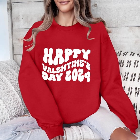 Valentine Sweatshirts for Women Oversized Love Heart Graphic Sweatshirts Spring Long Sleeve Crewneck Pullover Tops Pink M