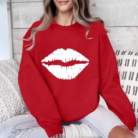 Valentine Sweatshirts for Women Oversized Love Heart Graphic Sweatshirts Spring Long Sleeve Crewneck Pullover Tops White M
