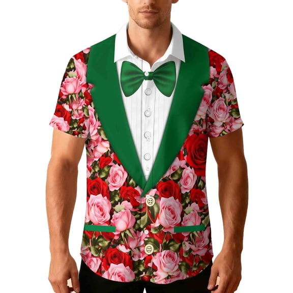 Valentine T-Shirt for Men Funny Printed Short Sleeve Button Down Summer Beach Casual Hawaiian Shirt,Valentines Gift Ideas for Him Shirt