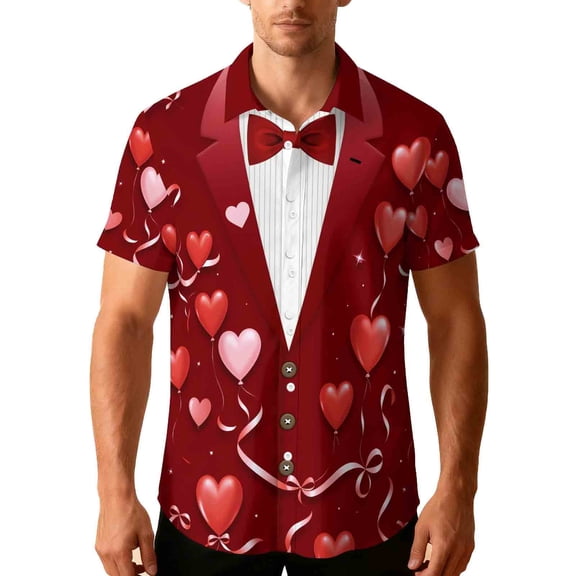 Valentine T-Shirt for Men Funny Printed Short Sleeve Button Down Summer Beach Casual Hawaiian Shirt,Valentines Gift Ideas for Him Shirt