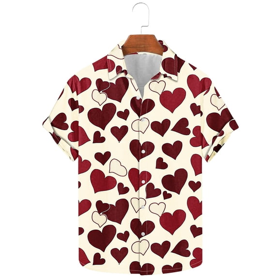 Valentine T-Shirt for Men Heart Printed Short Sleeved Lapel Shirt,Valentines Gift Ideas for Him Shirt