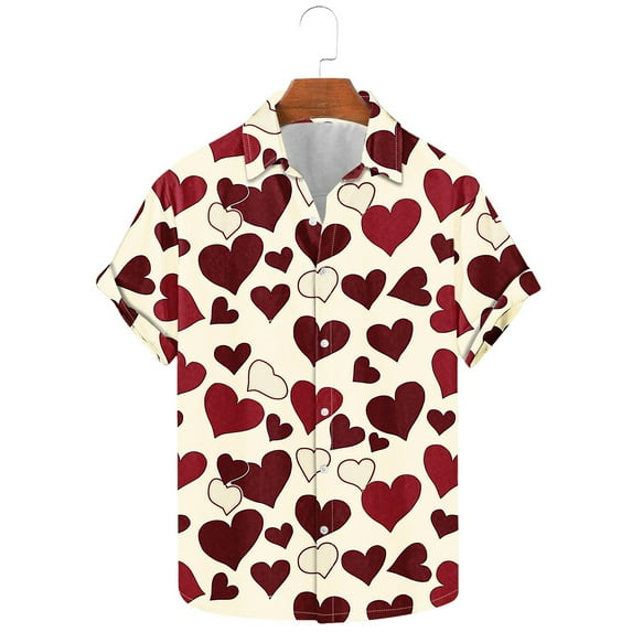 Valentine T-Shirt for Men Heart Printed Short Sleeved Lapel Shirt,Valentines Gift Ideas for Him Shirt