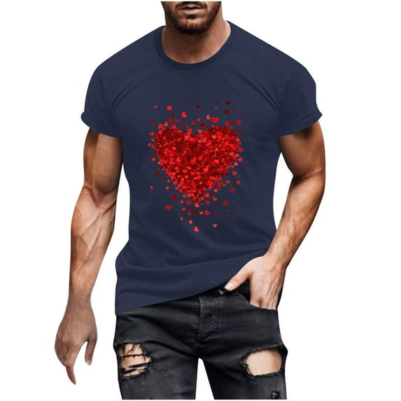 Valentine T-Shirt for Men Heart Printing Short Sleeve Fitness T-shirt,Valentines Gift Ideas for Him Shirt