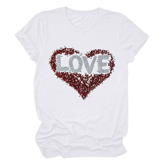 Valentine TShirts for Women Love Heart Short Sleeve Crew Neck T Shirt Valentines Clothing Valentines Gift Casual Tops