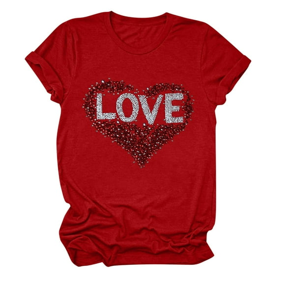 Valentine TShirts for Women Love Heart Short Sleeve Crew Neck T Shirt Valentines Clothing Valentines Gift Casual Tops