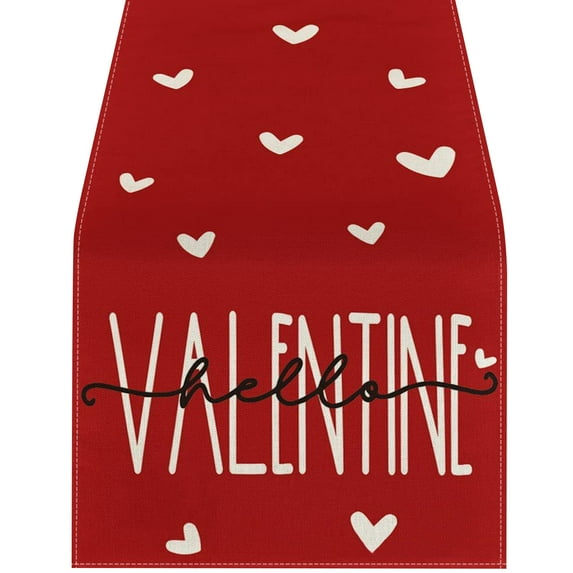 Valentine Table Runner, Striped Table Runner, Modern Dining Table Decor, Hello Love Table Runner, Red Heart Accents Runner, Party Table Cover, Holiday Dining Decor, Festive Table Linen