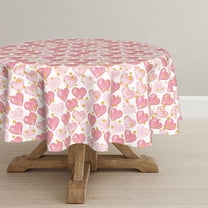 Valentine Tablecloth 60×60 Inch Round, Golden Pink Watercolor Love Hearts Washable Table Cover for Party Picnic Dinner Decor