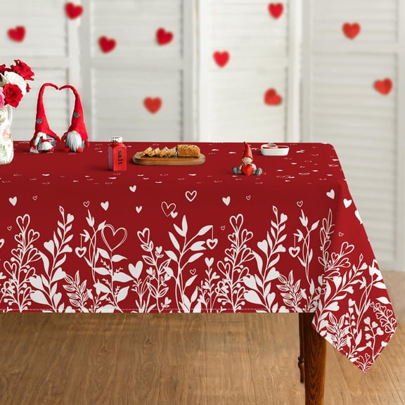 Valentine Tablecloth 60×60 Inch Square, Love Plants Red Washable Table Cover for Party Picnic Dinner Decor