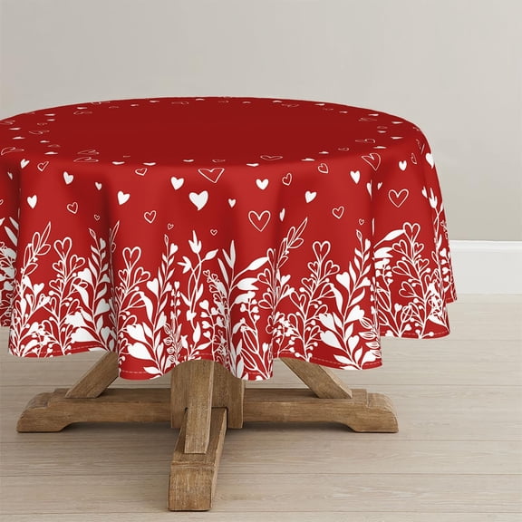 Valentine Tablecloth 70×70 Inch Round, Love Plants Red Washable Table Cover for Party Picnic Dinner Decor