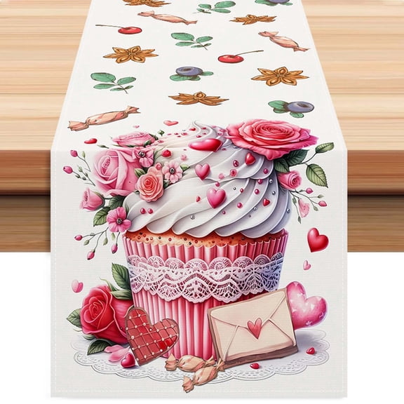 Valentine Tablecloth, Linen Table Runner, Rose Floral Envelope Print Tablecloth for Dining Table, Durable Washable Wrinkle-Resistant Romantic Holiday Decor