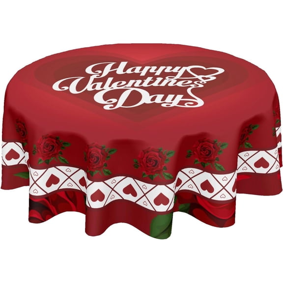 Valentine Tablecloth Round 60 Inch Red Flower and Heart Decorative Table Cloth Washable Valentine''s Day Table Cover for Kitchen Dining Table Patio Party Picnic Indoor Outdoor Home Decor