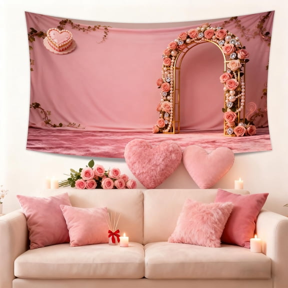 Valentine Tapestry Under $5! Yannianjz Valentine's Day Wall Decor Tapestry, Oversized Polyester Wall Hanging for Living Room Bedroom, Festival Home Tapestry for Party, Room Decoration for Valentine's