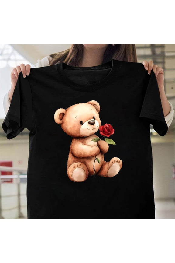 Valentine Teddy Bear With Rose Graphic Sweet Romantic, Message V70524, for Men and Women, up to Size 5XL